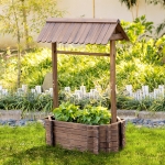 HOMCOM Wooden Wishing Well Garden Bed, Rustic Outdoor Flower Planter Patio Ornamental for Plants/Herb/Vegetables, Rustic Brown