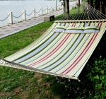 Outsunny Outdoor Patio Cotton Double Hammock Bed with Pillow - Green/Blue/Red