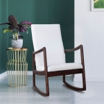 HomCom Modern Wood Rocking Chair Indoor Porch Furniture for Living Room - Coffee Brown / White with Cushion