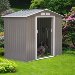 Outsunny 7' x 4' Outdoor Metal Garden Storage Shed with Sloped Roof - Gray/White