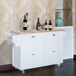 HomCom Kitchen Rolling Island Cart with Drawers Wood Top Drop-Leaf Table Cart on Wheels - White