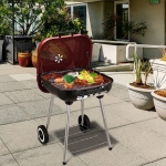 Outsunny 19" Steel Portable Outdoor Charcoal Barbecue Grill Kettle with Wheels