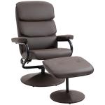 HOMCOM PU Leather High Back Recliner Armchair w/ Padded Armrests & Ottoman, Brown