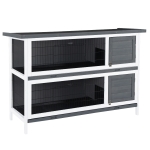 PawHut Bunny Hutch with Dividers, Asphalt Roof for Small Animals and Outdoors, Grey
