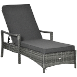 Outsunny Wicker Chaise Lounge, 4 Position Adjustable Backrest and Cushions Outdoor Lounge Chair PE Rattan Sun Lounger for Poolside, Balcony or Garden, Dark Grey
