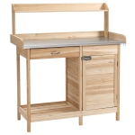 Outsunny Multi-function Potting Bench Table w/ Storage Cabinet & Steel Table Top, Natural