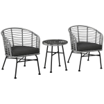 Outsunny 3 PCS Patio Round Wicker Bistro Set w/ 2 Chairs, Coffee Table for Garden