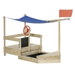 Outsunny Kids Wooden Sandbox Foldable Design, w/ Canopy, Seats, Flag, Aged 3-8 Years Old