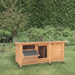 PawHut Wooden Rabbit Hutch Bunny Cage Guinea Pig House Outdoor with Sliding Out Tray, Openable Roof, Feeding Trough, Yellow(c-2)