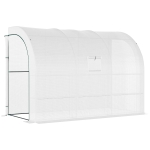 Outsunny 10' x 5' x 7' Outdoor Walk-In Greenhouse, Plant Nursery with Zippered Doors, PE Cover and 3 Wire Shelves, White