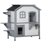 PawHut 2-Story Wooden Cat Condo w/ Balcony & Doors for Indoor/Outdoor Use, White