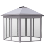 Outsunny Pop Up Gazebo Tent Height Adjustable Canopy w/ Solar LED Light and Mesh Netting, Grey