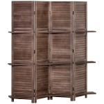 HOMCOM 4 Panel Folding Room Divider, 5.5ft Freestanding Paulownia Wood Wall Divider Panel with Storage Shelves for Bedroom or Office, Walnut Wood