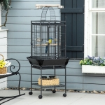 PawHut 61 Inch Bird Cage Parakeet House for finches, budgies with Stand, Pull Out Tray, Play Top, Storage Shelf, Wood Perch, Food Container