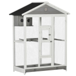 PawHut Bird Cage Wooden Aviary House with Standing Pole Nest Slide-out Tray, Grey