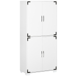 HOMCOM Industrial Style 4-Door Pantry Cabinet Organizer w/ Storage Shelves, White