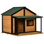 PawHut Wooden Outdoor Dog Cabin House w/ Front Porch & Double Roof for Medium & Large Dogs