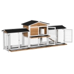 PawHut 90.5" Wooden Rabbit Hutch with Double Side Run Boxes, Pull-out Tray, Ramp