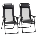Outsunny Set of 2 Portable Folding Outdoor Recliners w/ Adjustable Backrest, Black