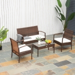 Outsunny 4-Piece Outdoor Patio Furniture Set, Weather-Resistant Armchair & Loveseat Conversation Set, Ideal for Garden, Backyard Gathering