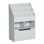HOMCOM Kids Bookcase Multi-Shelf Book Rack with Mobile Drawer for Books, Toys, Grey