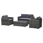 Outsunny Outdoor Patio Rattan Wicker Sofa Set w/ Glass Coffee Table - Grey