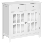 HOMCOM Sideboard Buffet Cabinet, Storage Cabinet Cupboard Table with Glass Doors, Adjustable Shelf Cabinet and 2 Drawers for Kitchen, White