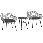 Outsunny 3 PCS Patio Round Wicker Woven Bistro Set, 2 Chairs, 1 Coffee Table for Garden