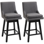 HOMCOM 28" Upholstered Swivel Bar Height Rubber Wood Base Barstool Dining Chairs, Charcoal Grey
