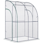 Outsunny 4.5' x 4' x 7' Outdoor Walk-In Lean to Wall Tunnel Greenhouse with 2 Zippered Roll Up Doors PVC Cover Sloping Top, Clear, Green