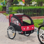 Aosom Elite Double Child Two-Wheel Bicycle Trailer with 2 Safety Harnesses - Red / Black