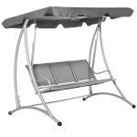 Outsunny Three Person Steel Outdoor Porch Swing Chair Bench with Canopy Cover, Grey