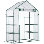Outsunny 56" x 29" x 77" Mini Greenhouse, Walk-in Greenhouse, Garden Hot House with 4 Shelves, Roll-Up Door and Weatherized Cover, Deep Green