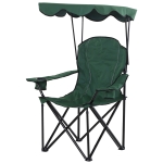 Outsunny Oxford Sports Folding Metal Camping Chair with an Overhead Shade Canopy & an Included Side Cup Holder - Green