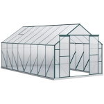 Outsunny 16' x 8' Polycarbonate Walk-in Garden Greenhouse Kit w/ Sliding Door, Clear