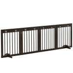 PawHut Freestanding Pet Gate 4 Panel Folding Wooden Dog Barrier w/ Support Feet, Brown