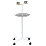 PawHut Bird Play Stand Portable Bird Playground w/ Wood Perch Feeding Cups, White