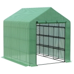 Outsunny 8' x 6' x 7' Portable Water/UV Walk-In Greenhouse Hot House with 18 Shelves, Weather Cover, & Roll Up Door