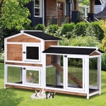 PawHut Wooden 2-Tier Rabbit Hutch with Outdoor Run and Ramp, Spacious Backyard Bunny Cage, Small Animal House