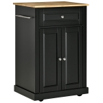 HOMCOM Modern Rolling Kitchen Island Storage Cart w/ Drawer & Adjustable Shelf, Black