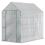 Outsunny 47" x 73"x 75" Walk-in Greenhouse Outdoor Portable Plant Flower Growth Warm House Garden Tunnel Shed w/ Roll-up Door and 4 Shelves White