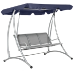Outsunny Three Person Steel Outdoor Porch Swing Chair Bench with Canopy Cover, Blue