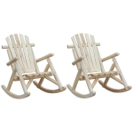 Outsunny 2 Piece Wooden Adirondack Porch Rocking Chair Set, Rustic Slatted Log Rockers for Indoor Outdoor Patio & Lawn, Unpainted, Natural