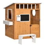 Outsunny Kids Outdoor Wooden Playhouse, Garden Games Cottage, w/ Door Bench Blackboard