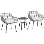 Outsunny 3 PCS Patio Round Wicker Woven Bistro Set, 2 Chairs, 1 Coffee Table for Garden