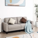 HOMCOM Mid-Century Loveseat Sofa with Upholstered Seat, Button-Tufted Back Cushion, Linen Fabric 2 Seater Couch with Arms and Rubber Wood Legs for Living Room, Bedroom Beige