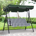 Outsunny Meatal 3-Seater Outdoor Porch Swing with Stand Cushioned Garden Lounger Patio Hammock with Frame and Canopy Red and White(c-3)
