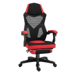 Vinsetto Home Office Chair Adjustable Height Recliner with Retractable Footrest, Mesh Back - Red