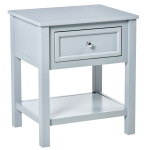 HOMCOM Accent End Table Nightstand with Grey Tabletop, Storage Drawer, and Bottom Shelf