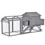 PawHut 96.5" Chicken Coop Wooden Chicken House Rabbit Hutch Poultry Cage Hen Pen Portable Backyard with Wheels Outdoor Run and Nesting Box, Grey